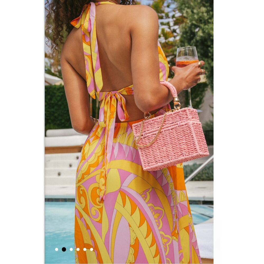 Show Me Your Mumu Marisol Maxi Dress Pink Orange Cutout Halter - M NWT Resort - Picture 3 of 15